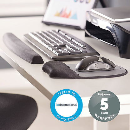 Fellowes Memory Foam Mouse Mat, With Wrist Rest, Silver and Black