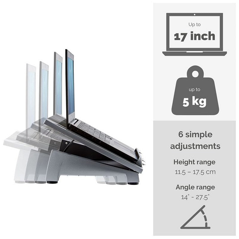 Fellowes Office Suites Laptop Stand Plus, Adjustable Height and Tilt, Black and Silver