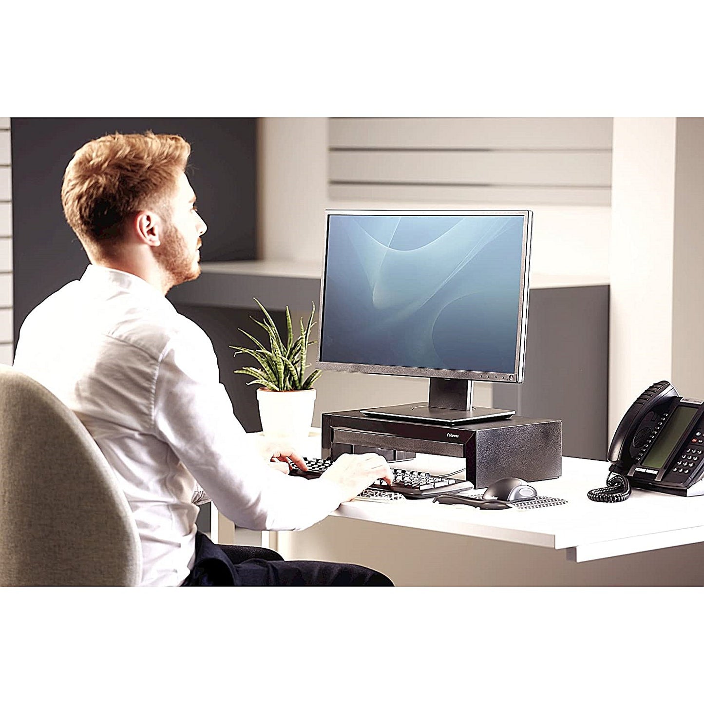 Fellowes Designer Suites Monitor Stand with Drawer, Adjustable Height, Black
