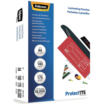Fellowes Protect A4 Laminating Pouches, 350 Microns, Glossy, Pack of 100