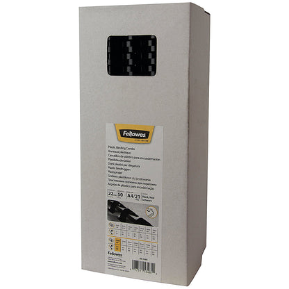 Fellowes Plastic Binding Combs, 21 Ring, 22mm, Black, Pack of 100