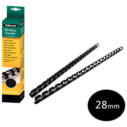 Fellowes Plastic Binding Combs, 21 Ring, 28mm, Black, Pack of 50