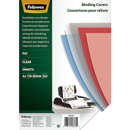 Fellowes Binding Covers, 240 Micron, Clear, A4, Pack of 100
