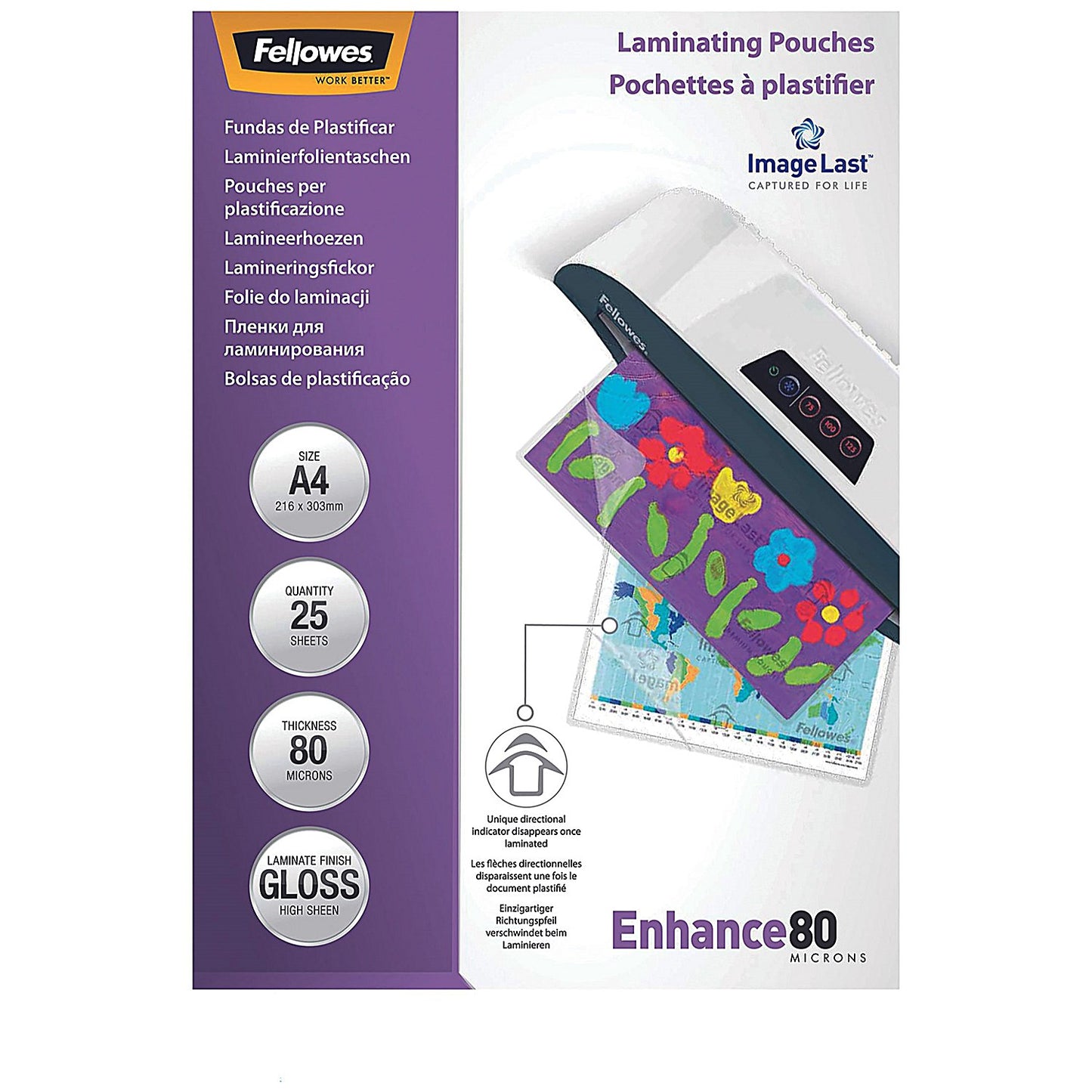 Fellowes Enhance A4 Laminating Pouches, 160 Microns, Glossy, Pack of 25