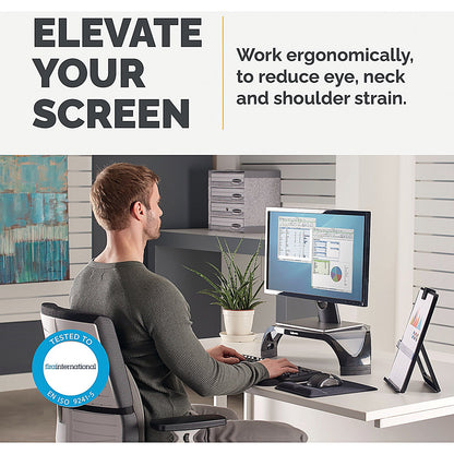 Fellowes Smart Suites Monitor Stand, Adjustable Height, Black and Silver