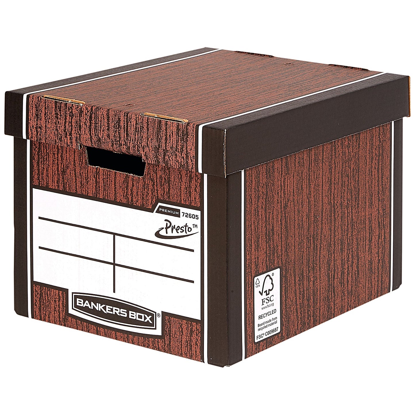 Bankers Box Premium Presto Tall Storage Box, Woodgrain, Pack of 5