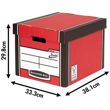 Bankers Box Premium Presto Tall Storage Box, Red, Pack of 5