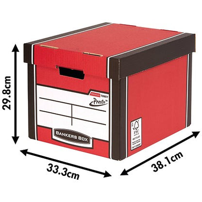 Bankers Box Premium Presto Tall Storage Box, Red, Pack of 5