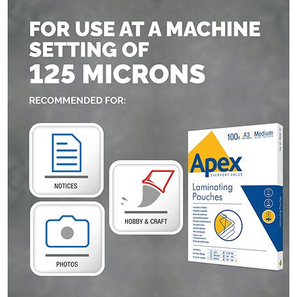 Fellowes Apex A3 Laminating Pouches, 250 Microns, Glossy, Pack of 100