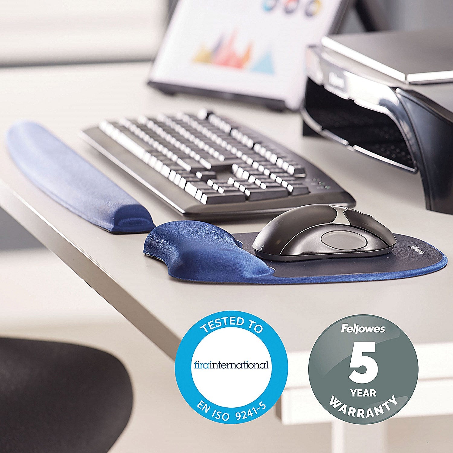 Fellowes Memory Foam Mouse Mat, With Wrist Rest, Blue