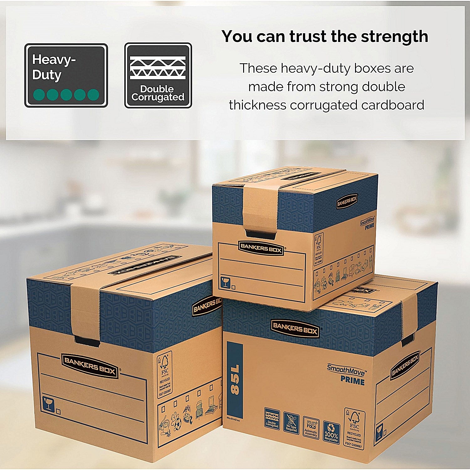Bankers Box Smooth Move Prime Moving Boxes, W609xD457xH457mm, Brown, Pack of 5