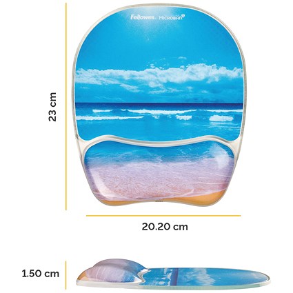 Fellowes Photo Gel Mouse Mat, With Wrist Rest, Sandy Beach Design