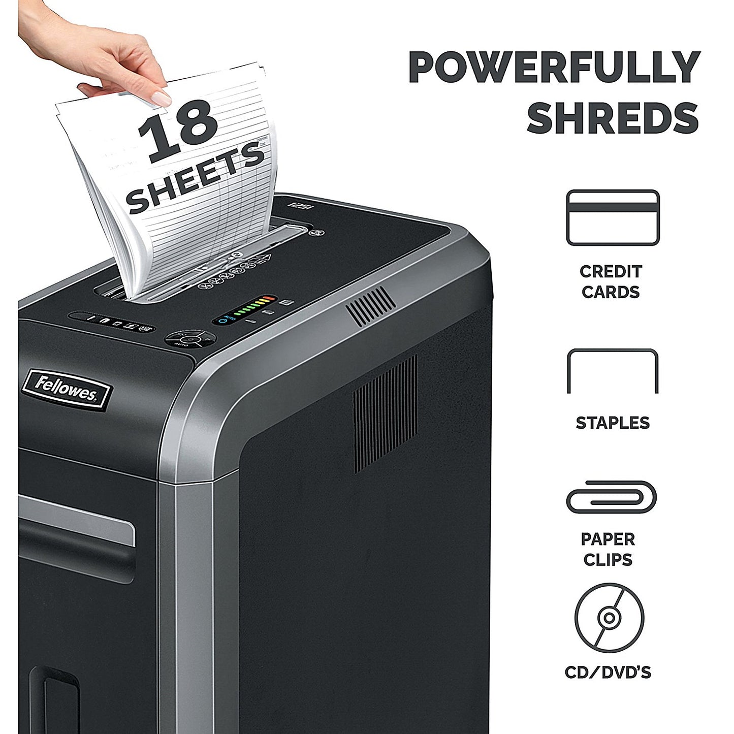 Fellowes Powershred 125i P-2 Strip Cut Shredder, 60 Litres