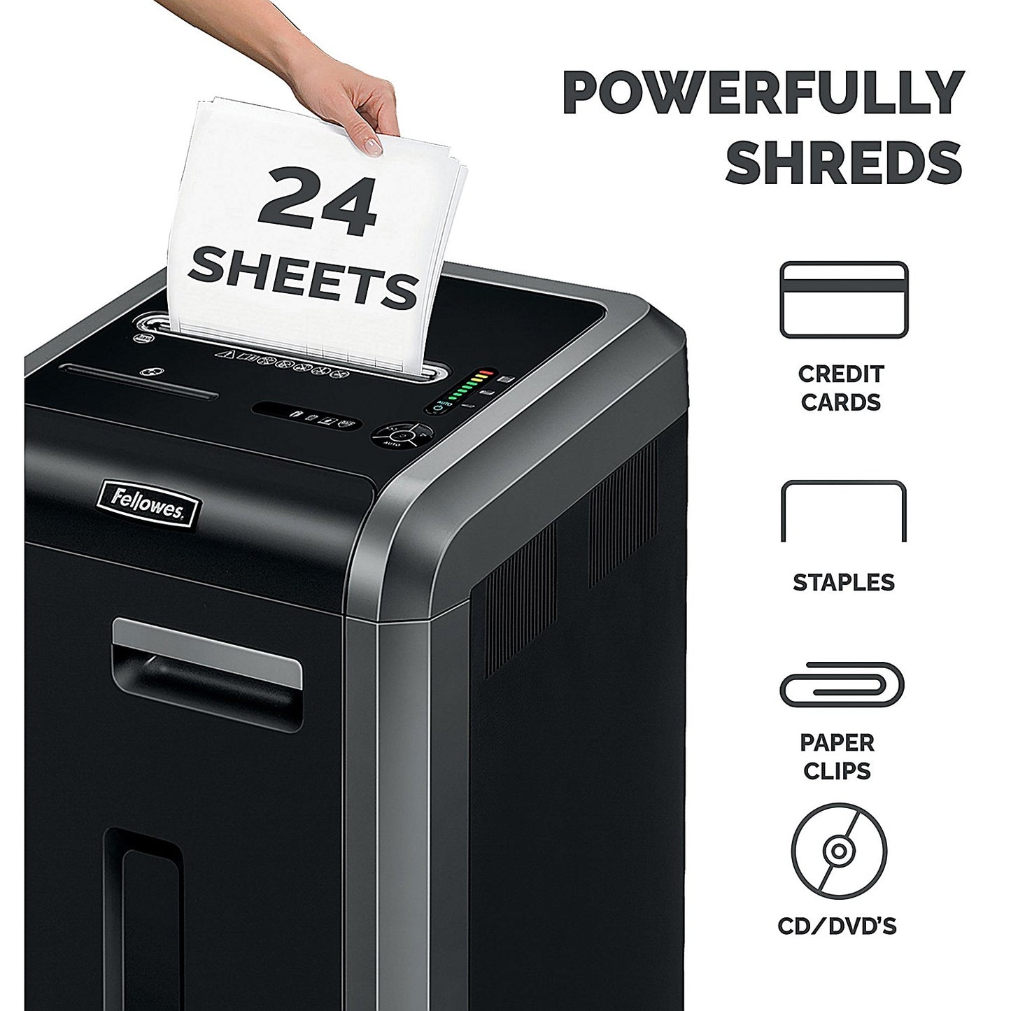 Fellowes Powershred 225i P-2 Strip Cut Shredder, 60 Litres