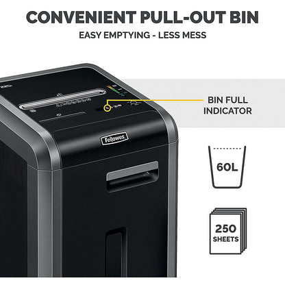 Fellowes Powershred 225i P-2 Strip Cut Shredder, 60 Litres