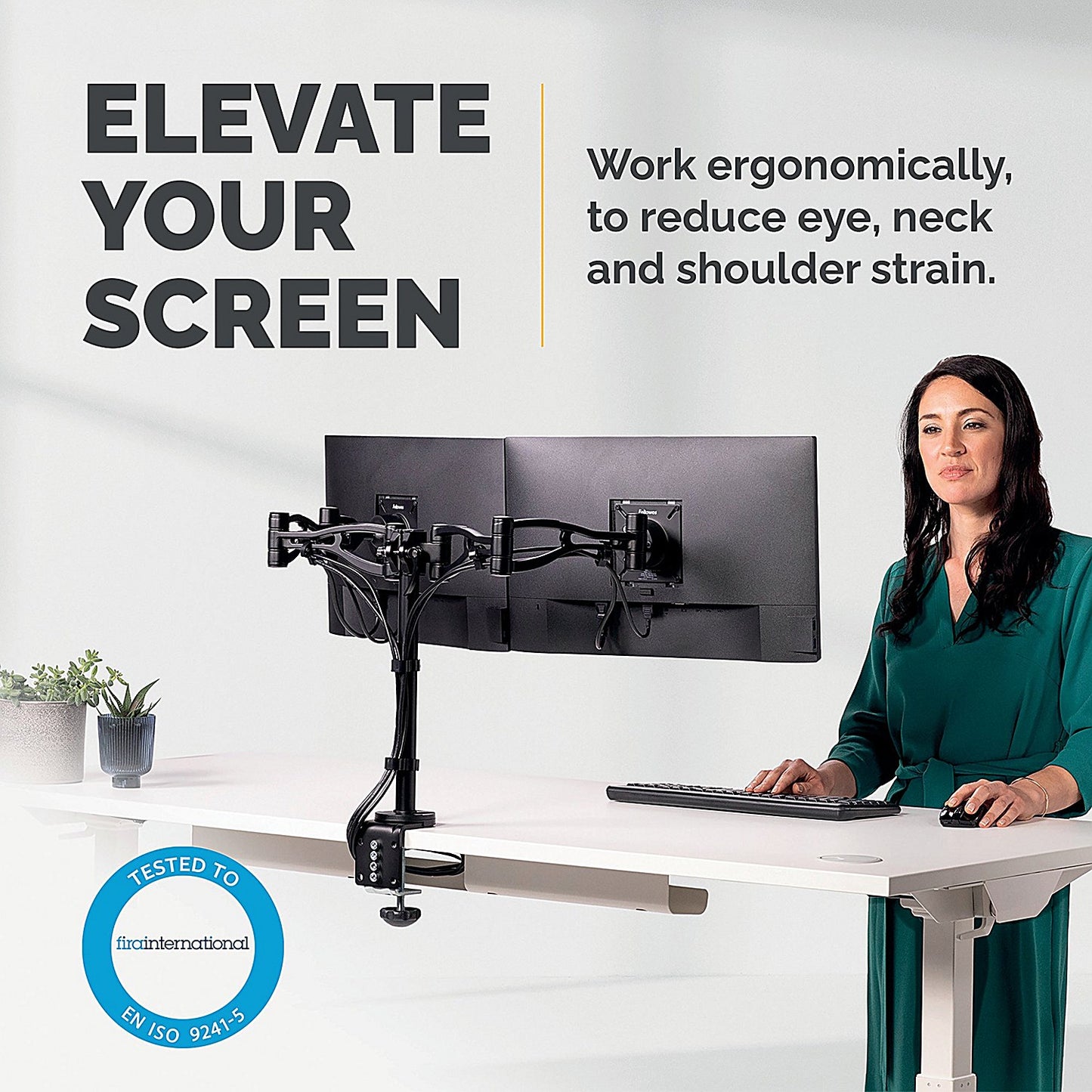 Fellowes Professional Series Deskclamped Dual Monitor Arm, Adjustable Height, Black