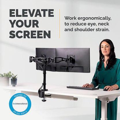 Fellowes Professional Series Deskclamped Dual Monitor Arm, Adjustable Height, Black