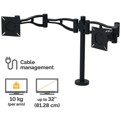 Fellowes Professional Series Deskclamped Dual Monitor Arm, Adjustable Height, Black