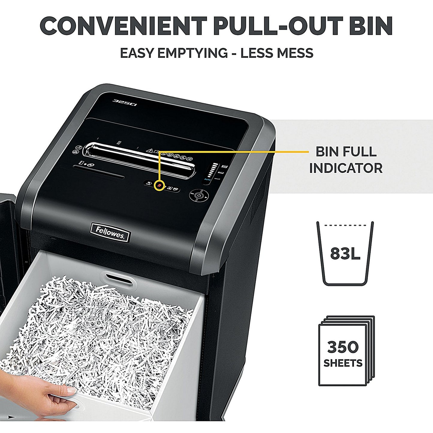 Fellowes Powershred 325i P-2 Strip-Cut Shredder, 83 Litres