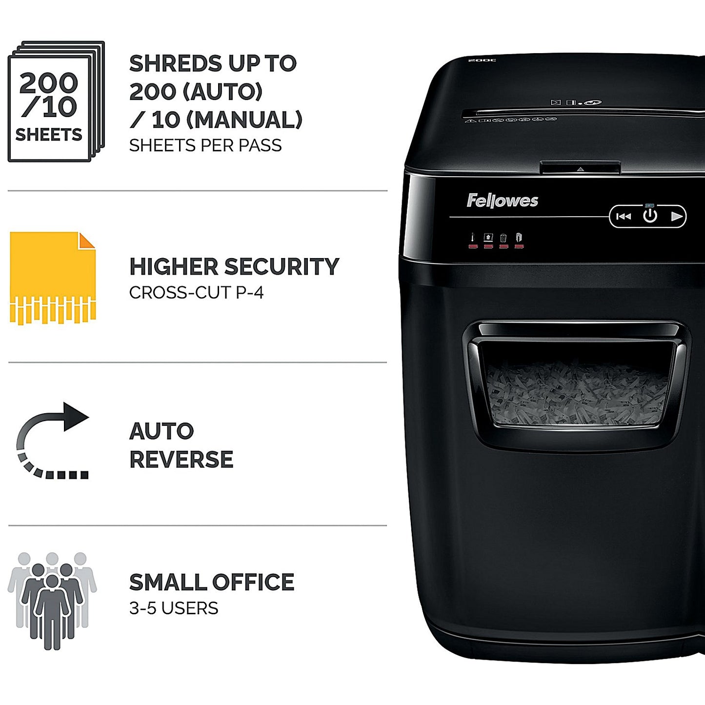 Fellowes Automax 200C P-4 Cross Square Cut Shredder, 32 Litres