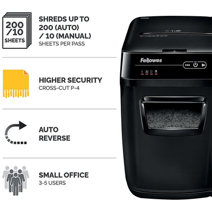 Fellowes Automax 200C P-4 Cross Square Cut Shredder, 32 Litres