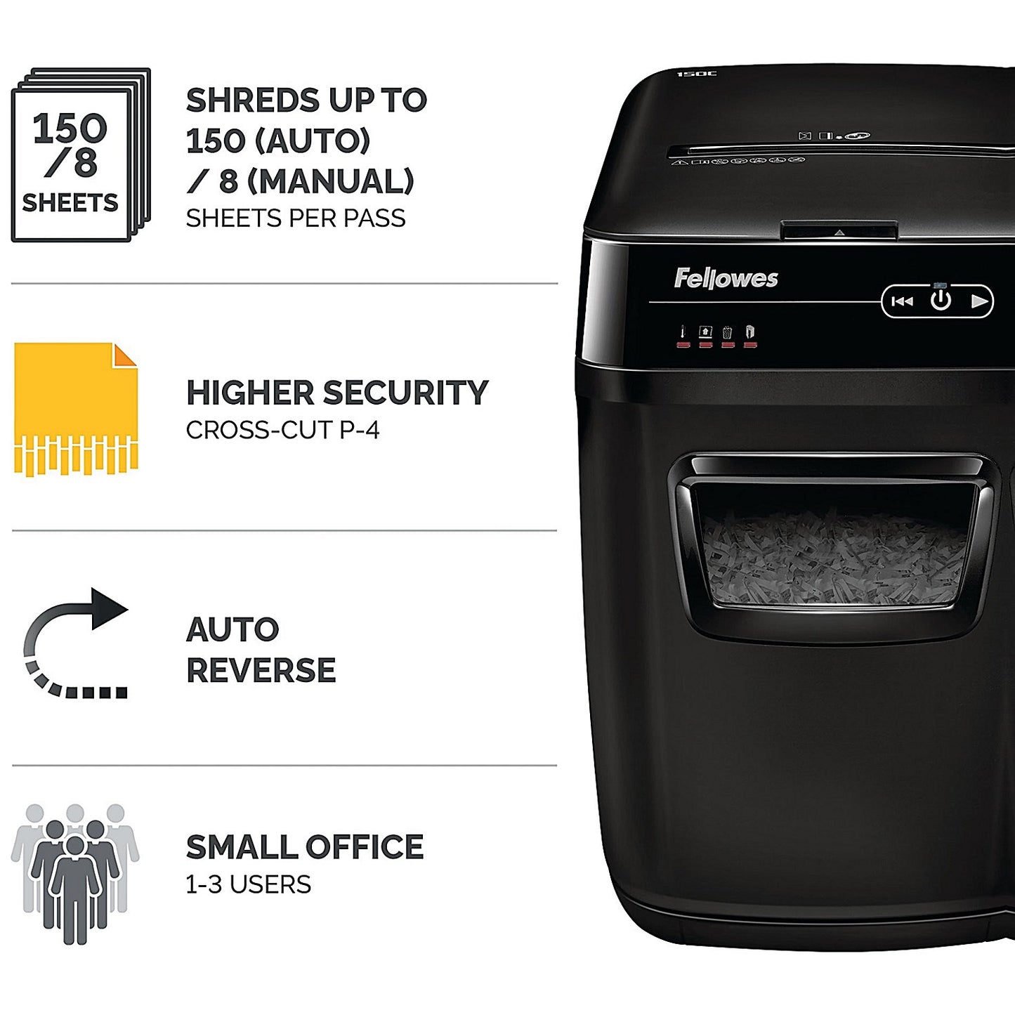 Fellowes Automax 150C P-4 Cross Square Cut Shredder, 32 Litres