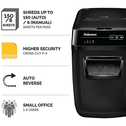 Fellowes Automax 150C P-4 Cross Square Cut Shredder, 32 Litres