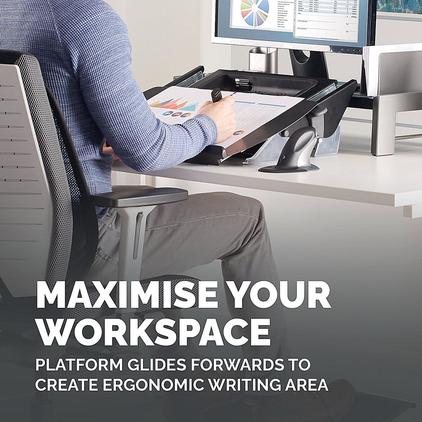 Fellowes Easy Glide A3 and A4 Writing and Document Slope, Adjustable Tilt, Grey
