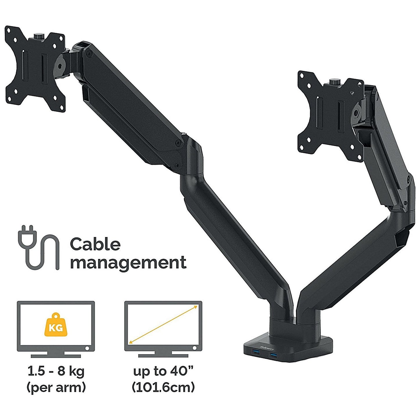 Fellowes Platinum Series Deskclamped Dual Monitor Arm, Adjustable Height, Black