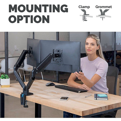 Fellowes Platinum Series Deskclamped Dual Monitor Arm, Adjustable Height, Black