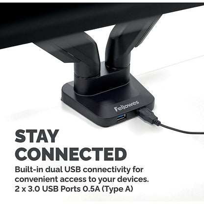 Fellowes Platinum Series Deskclamped Dual Monitor Arm, Adjustable Height, Black