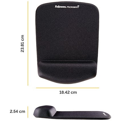 Fellowes Plush Touch Foam Microban Mouse Mat, With Wrist Rest, Black