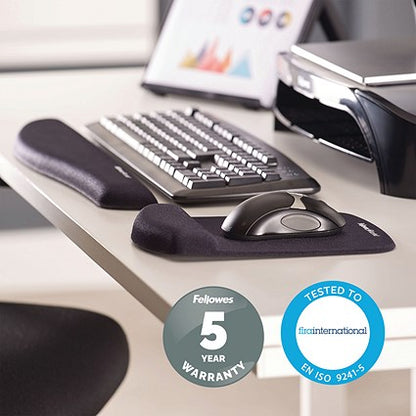 Fellowes Plush Touch Foam Microban Mouse Mat, With Wrist Rest, Black