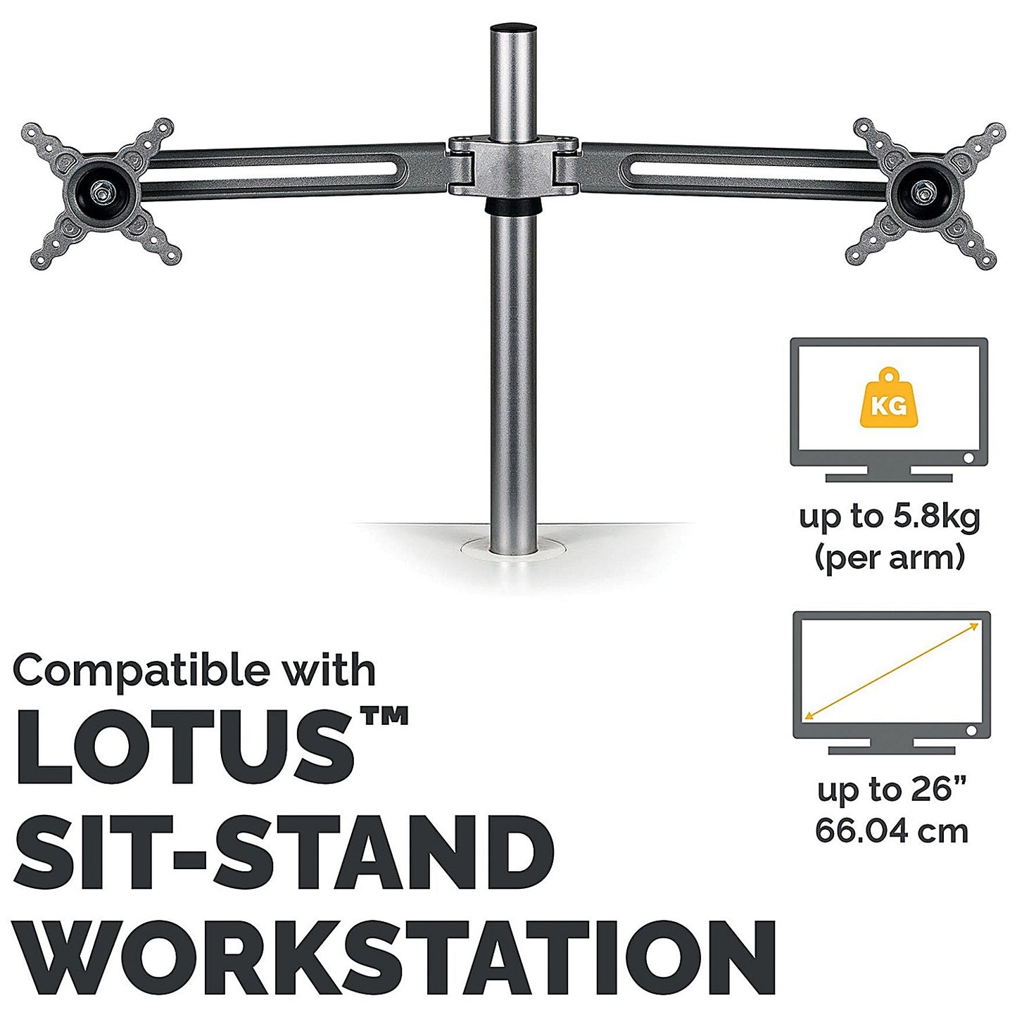 Fellowes Lotus Sit Stand Workstaion Dual Monitor Arm, Adjustable Height, Silver