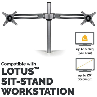 Fellowes Lotus Sit Stand Workstaion Dual Monitor Arm, Adjustable Height, Silver