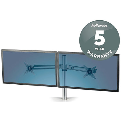 Fellowes Lotus Sit Stand Workstaion Dual Monitor Arm, Adjustable Height, Silver