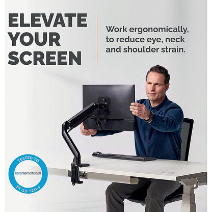 Fellowes Platinum Series Deskclamped Single Monitor Arm, Adjustable Height, Black
