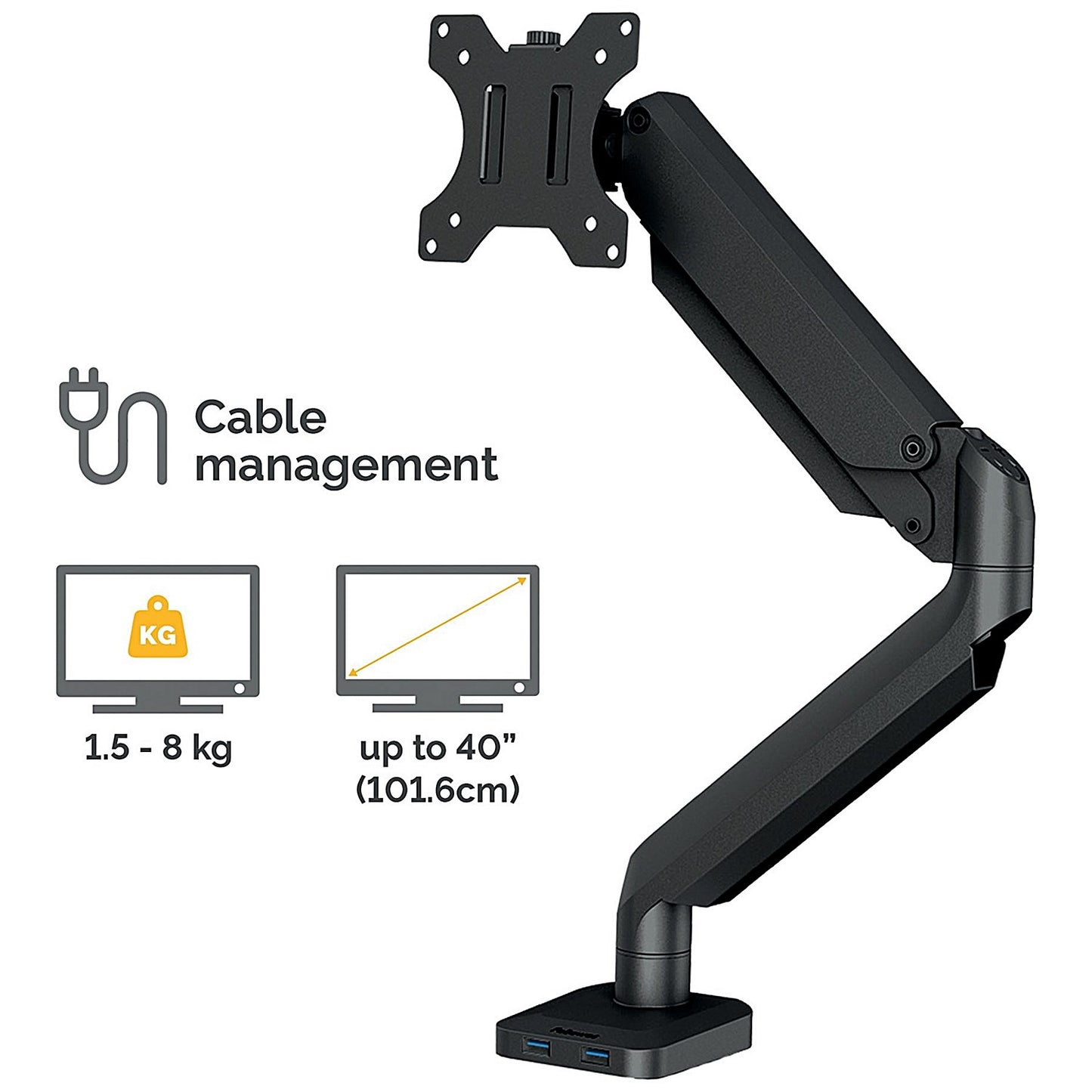 Fellowes Platinum Series Deskclamped Single Monitor Arm, Adjustable Height, Black