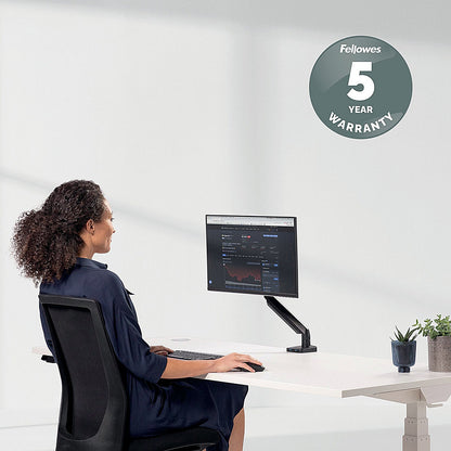 Fellowes Platinum Series Deskclamped Single Monitor Arm, Adjustable Height, Black