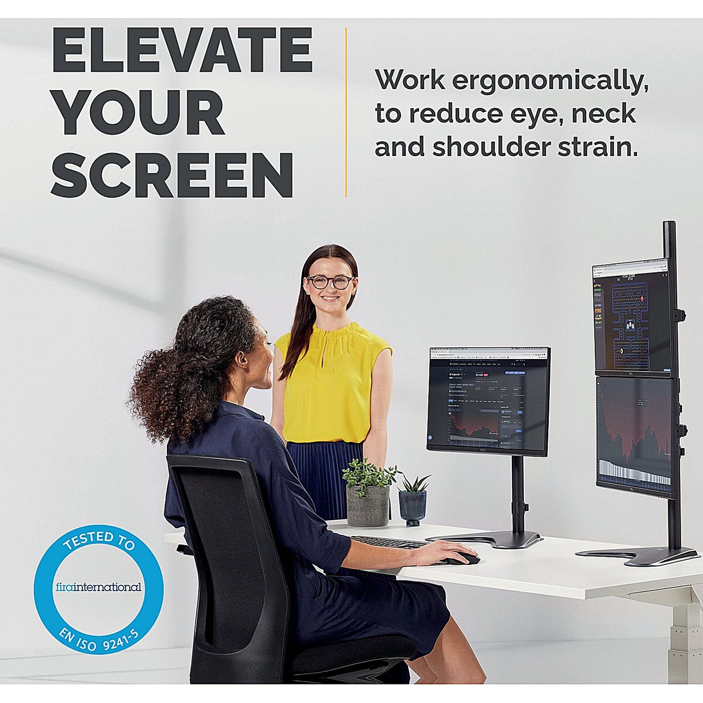 Fellowes Professional Series Tabletop Dual Vertical Monitor Arm, Adjustable Height, Black