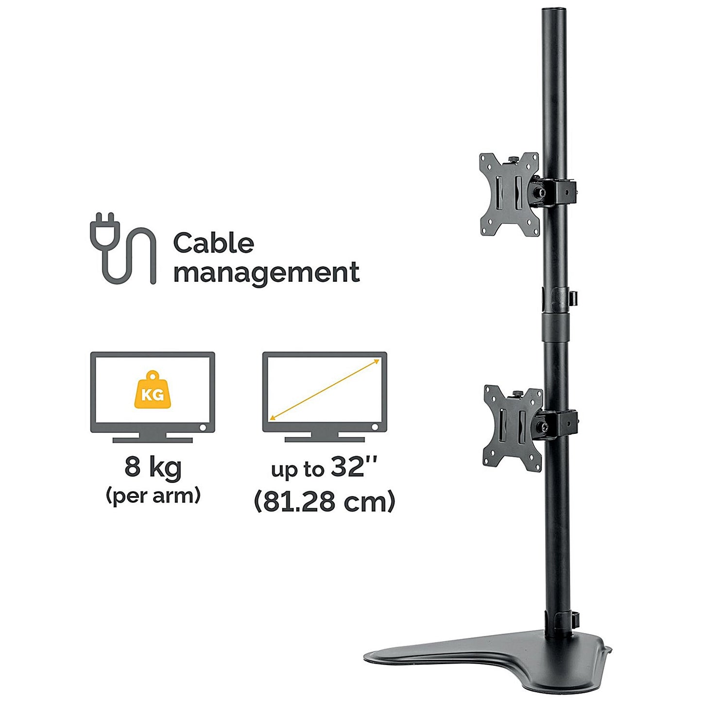 Fellowes Professional Series Tabletop Dual Vertical Monitor Arm, Adjustable Height, Black