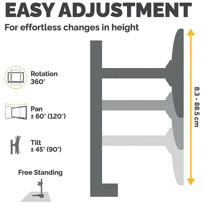 Fellowes Professional Series Tabletop Dual Vertical Monitor Arm, Adjustable Height, Black
