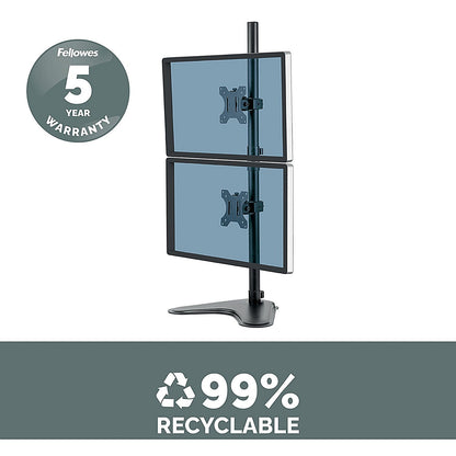 Fellowes Professional Series Tabletop Dual Vertical Monitor Arm, Adjustable Height, Black