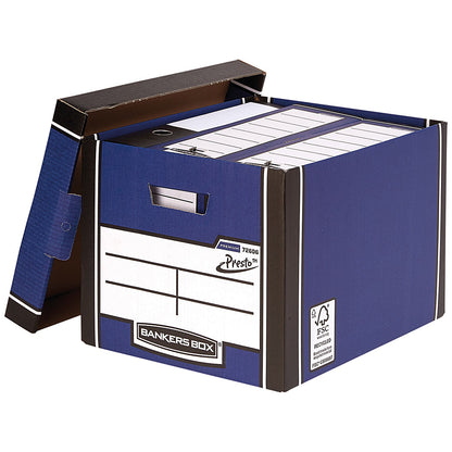 Bankers Box Premium Presto Tall Storage Box, Blue and White, Pack of 10
