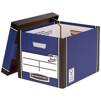 Bankers Box Premium Presto Tall Storage Box, Blue and White, Pack of 10