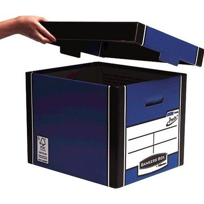 Bankers Box Premium Presto Tall Storage Box, Blue and White, Pack of 10