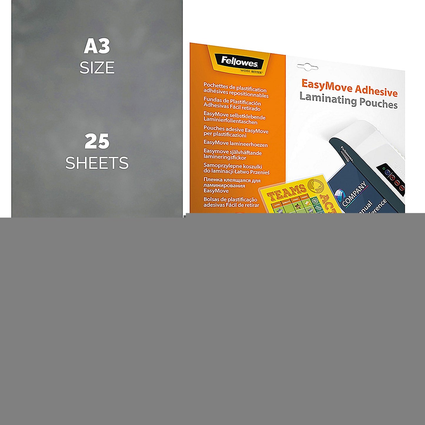 Fellowes Admire EasyMove A3 Laminating Pouches, 160 Microns, Glossy, Pack of 25