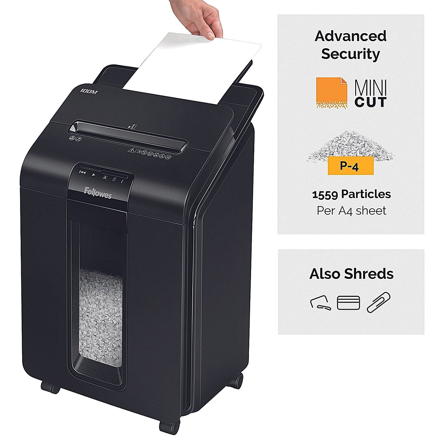 Fellowes AutoMax 100M P-4 Mini-Cut Shredder, 23 Litres