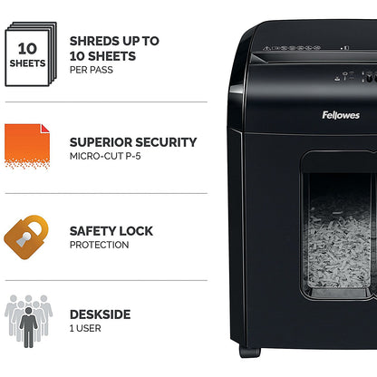 Fellowes Powershred 10M P-5 Micro-Cut Shredder, 19 Litres