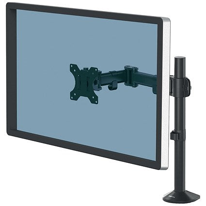 Fellowes Reflex Deskclamped Single Monitor Arm, Adjustable Height and Depth, Black